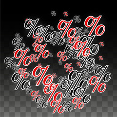 Luxury Vector Gold Percentage Sign Confetti on Transparent. Percent Sale Background. Business, Economics Print. Discount Illustration. Promotion Poster. Black Friday Banner. Special offer Template.