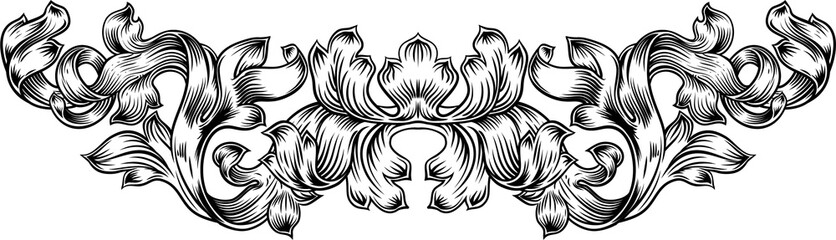 Obraz premium Scroll Pattern Laurel Filigree Leaf Baroque Motif