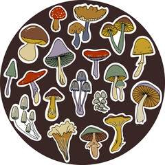 Autumn mushrooms vector sticker pack