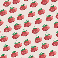 Hand painted watercolor delicious ripe tomatoes illustration isolated on white background. Hand painted seamless pattern, wallpaper, wrapping paper