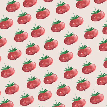 Hand painted watercolor delicious ripe tomatoes illustration isolated on white background. Hand painted seamless pattern, wallpaper, wrapping paper
