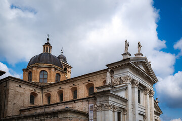 Fototapeta na wymiar Urbino Cathedral: Duomo di Urbino, Cattedrale Metropolitana di Santa Maria Assunta. Marche Italy.