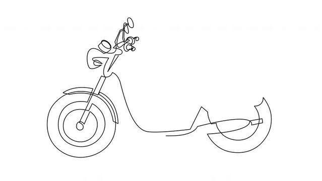 Self drawing animation of single line drawing vintage chopper motorcycle. Animated retro motorbike transportation concept. 4K.