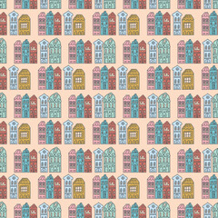 Yellow pink pastel house for baby textile design seamless pattern