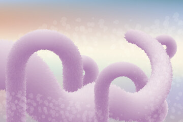 Fototapeta premium Abstract fur vector with curved twists into various shapes with gradient background Cool colors like ocean and mysterious monsters with circle bokeh Illustration for backgrounds of fairy tales
