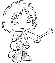 Chibi caveman. Element for coloring page. Cartoon style.