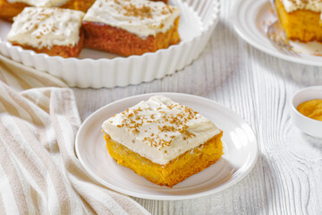 pumpkin cake with cream frosting, top view