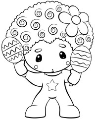 Chibi musician. Element for coloring page. Cartoon style.