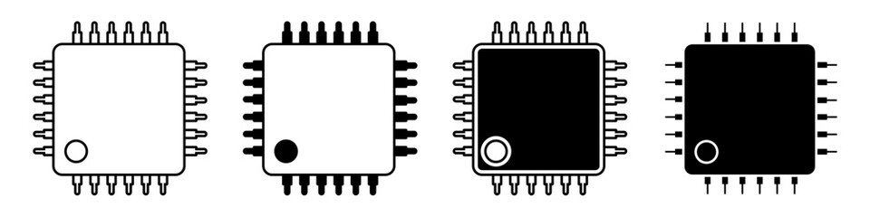 Chip vector icon set. Microchip illustration symbol collection. CPU sign. core logo.