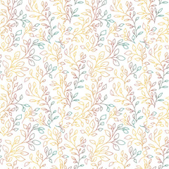 Seamless pattern with branches and leaves. Beautiful Floral colorful endless background for textile, fabric, wallpaper or wrapping 