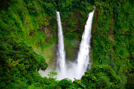 The Tad Fane waterfall,On the Bolaven Plateau in Laos, a few kilometers west of Paksong Town, in Champasak Province, within the Dong Houa Sao National Protected Area.Big waterfalls drops about 120 m.
