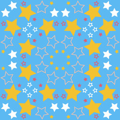 Blue cute seamless pattern with star and starry sky, cute ornament background for design