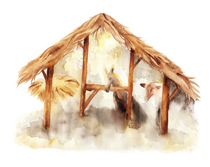 Christmas Birth of Jesus, Nativity scene with barn and animals