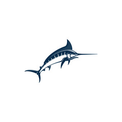 Swordfish blue icon isolated long toms fish. Vector marlin, broadbills saltfish with long flattened swordlike snout, fishing sport trophy. Predatory game fish with long, flat bill, family Xiphiidae