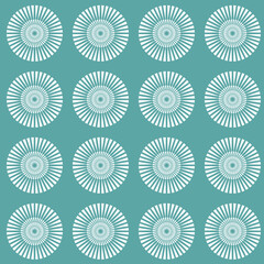 Green emerald seamless pattern with round wheel ornament for clothing design and decoration, vector illustration