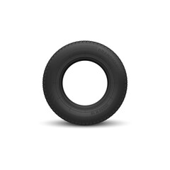 Fototapeta premium Vehicle black rubber tire isolated mockup. Vector round car wheel, automobile rim