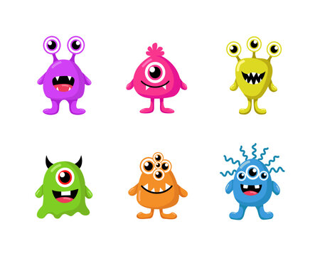 Set of vector illustrated cartoon monsters halloween.