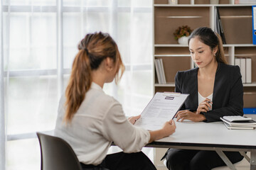 Female job seekers ready for a successful interview with HR concepts and employment Say thanks or welcome at work.