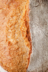 Close-up of loaf of sourdough bread.