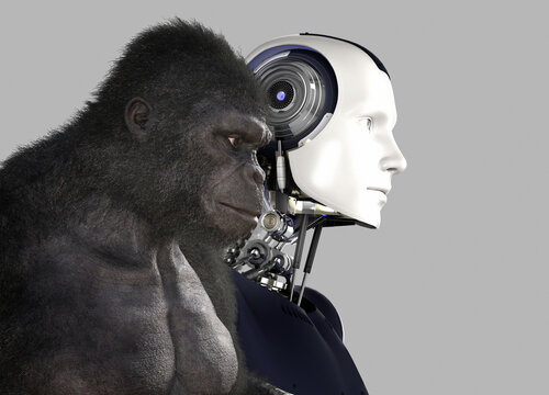 Ape and a robot, illustration