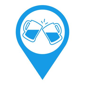 recommend clip art: Logo brindis. Icono con silueta de 2 jarras de cerveza en puntero de posición color azul