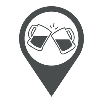 recommend clip art: Logo brindis. Icono con silueta de 2 jarras de cerveza en puntero de posición color gris