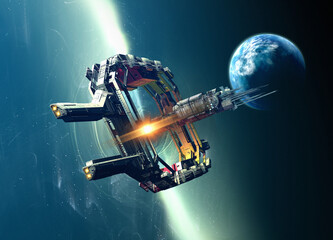 Spaceship entering a stargate, illustration