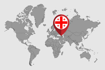 Pin map with Georgia flag on world map. Vector illustration.