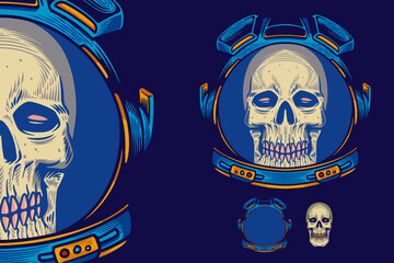 skull head wear astronaut helmet vector illustration