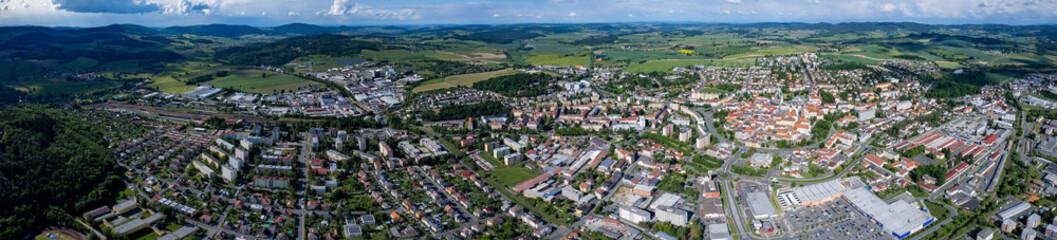 Fototapeta na wymiar Aerial view of the city Klatov in the czech Republic on a sunny day in summer