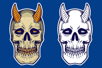 skull head with horn vector illustration