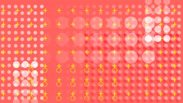 Abstract animated screensaver of geometric shapes. Looped animation with circles and crosses.