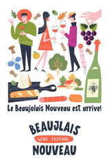 Beaujolais Nouveau Wine Festival. Vector illustration, a set of design elements for a wine festival. The inscription means Beaujolais Nouveau has arrived! - 524231994