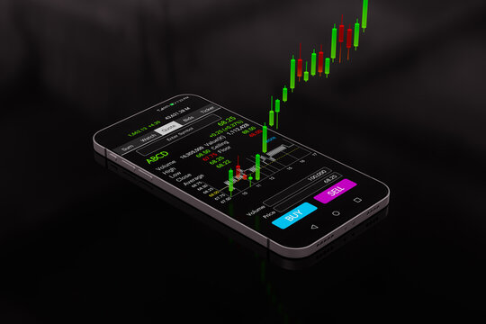 mobile trading, Stock Signal, Buy Signal, Sell Signal, Mobile foreign exchange trading - 3d render