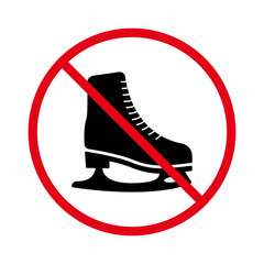 Ban Ice Skate Black Silhouette Icon. Forbidden Figure Skating Pictogram. Skater Red Stop Symbol. No Allowed Rink Area Recreation Sign. Ice Skate Winter Boot Prohibited. Isolated Vector Illustration