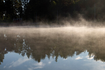 water vapor on the pond surface