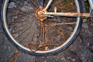 Fototapeta na wymiar Rusty bicycle salvaged from the water