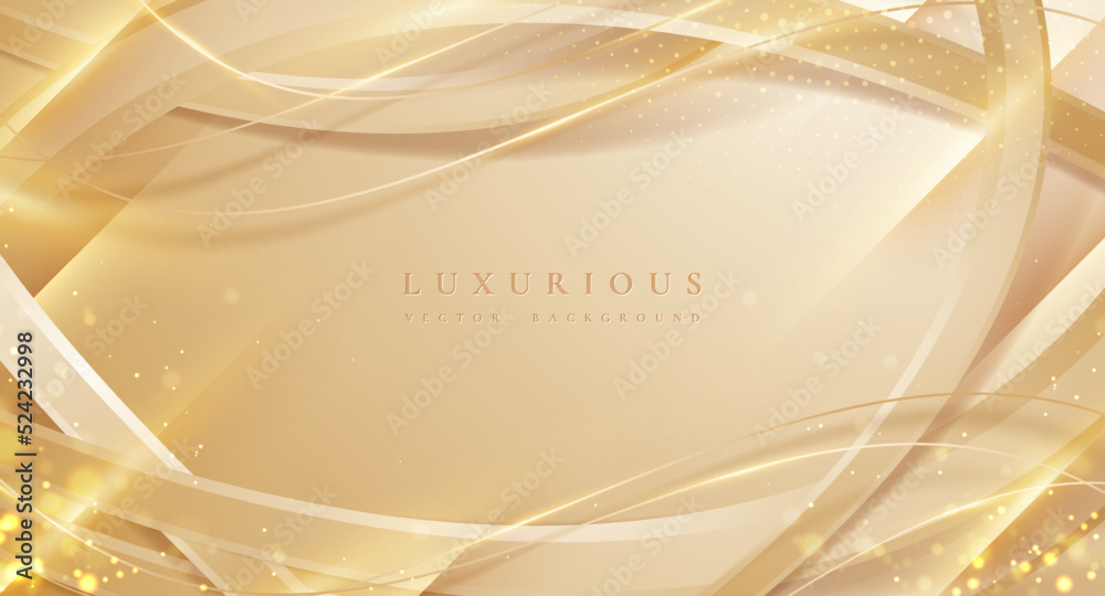 Sticker luxury background with 3d style. elegant light gold shade background with wavy lines.