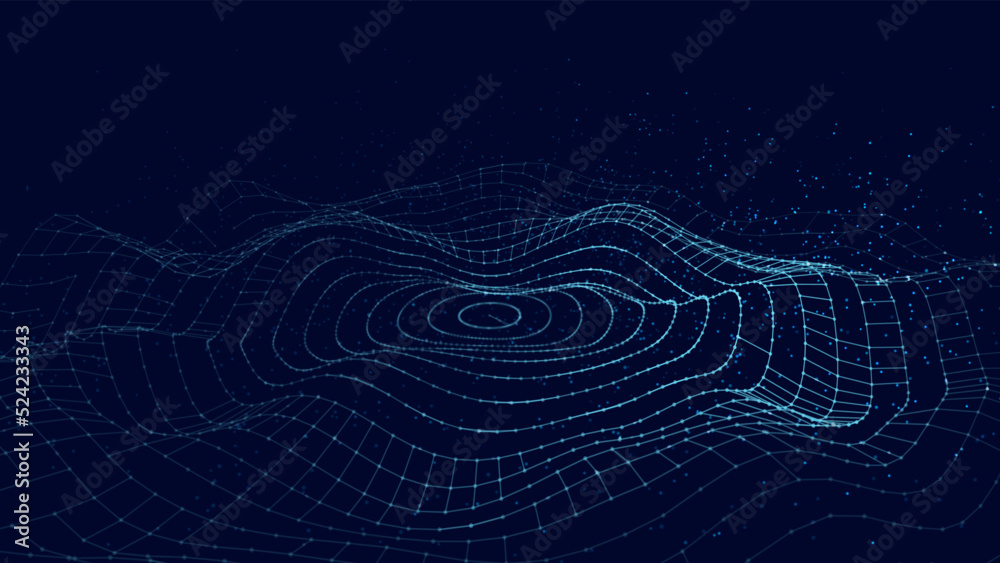 Poster futuristic moving circle wave. digital background with moving particles and lines. big data visualiz