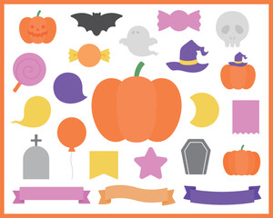 【文字無し】ハロウィンの背景フレームのセット　イラスト　アイコン　飾り　リボン　かわいい　かぼちゃ