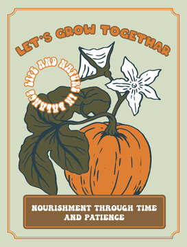 FRUIT VEGETABLE HORTICOOL POSTER SOLGAN PUMPKIN LETS GROW TOGETHER VECTOR