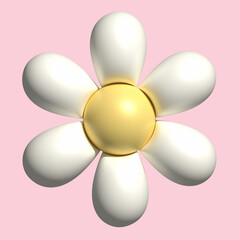 3d daisy flower in cartoon style. Cute white chamomile. 3d rendering spring illustration. Suitable for decoration of festive decor, parties, products, banners of social networks and websites.