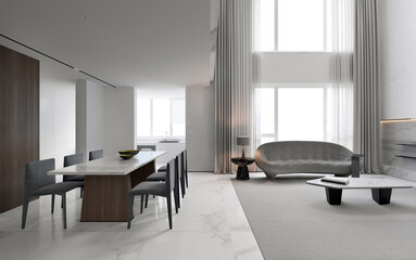 Luxury modern interior of living room.3D illustration