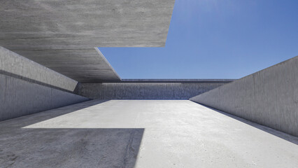 Empty abstract modern concrete environment. 3D illustration. 3D rendering.
