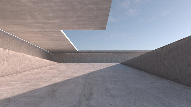 Empty abstract modern concrete environment. 3D illustration. 3D rendering.