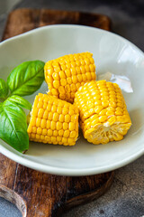 corn cob boiled cuisine fresh meal food snack diet on the table copy space food background