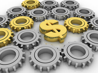 3d rendering usd Dollar symbol  with gear wheel