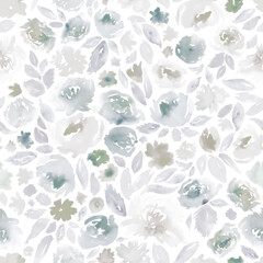Seamless watercolor floral pattern in pastel grey and sepia. - 524235957