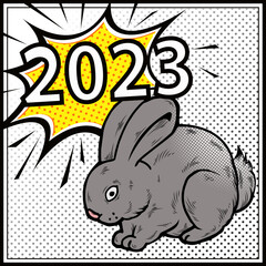 Rabbit, the symbol of 2023. Vector illustration in pop art style. Horoscope