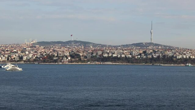 Istanbul view from Topkapi Palace. Panoramic view of Uskudar and Kadikoy districts 4K video.